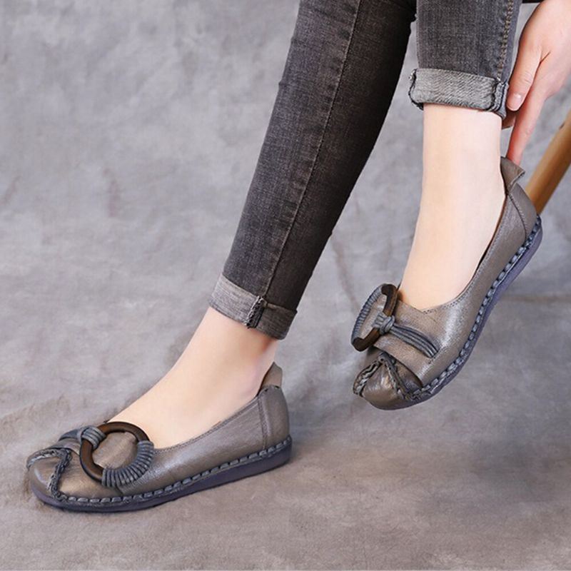 Dames Handgemaakt Stricing Decor Comfortabele Zachte Zool Casual Leren Loafers