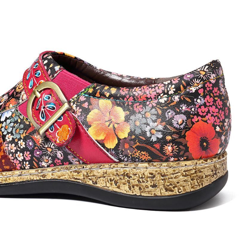 Dames Handgemaakte Stiksels Bloemen Patroon Lederen Flats Schoenen