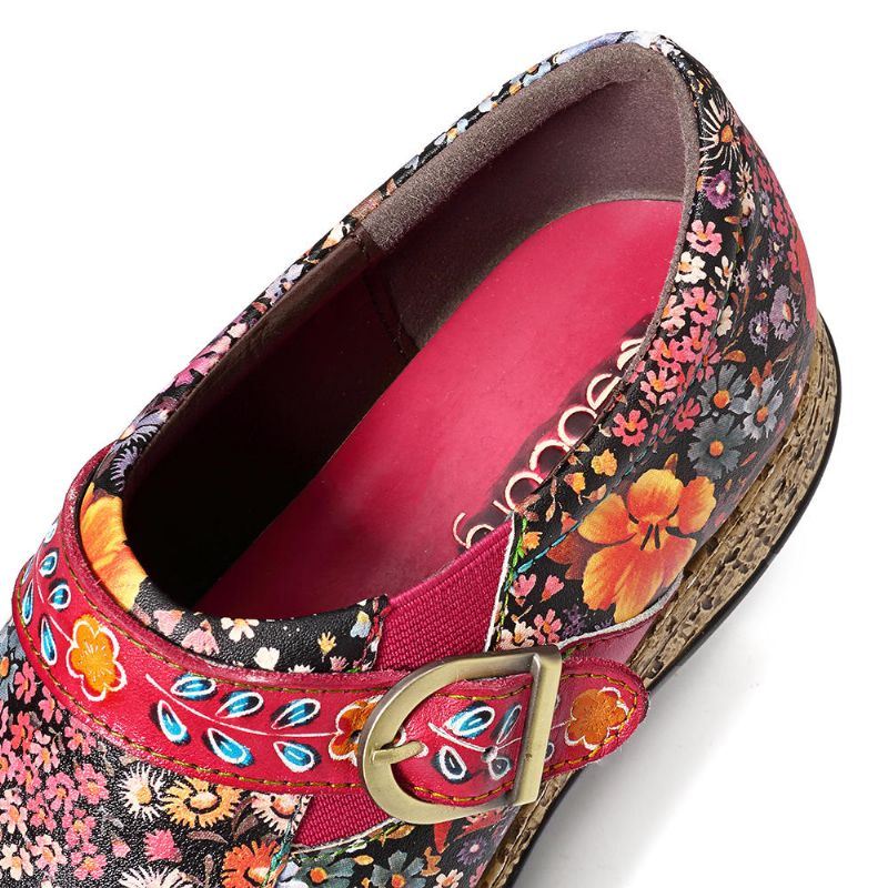 Dames Handgemaakte Stiksels Bloemen Patroon Lederen Flats Schoenen