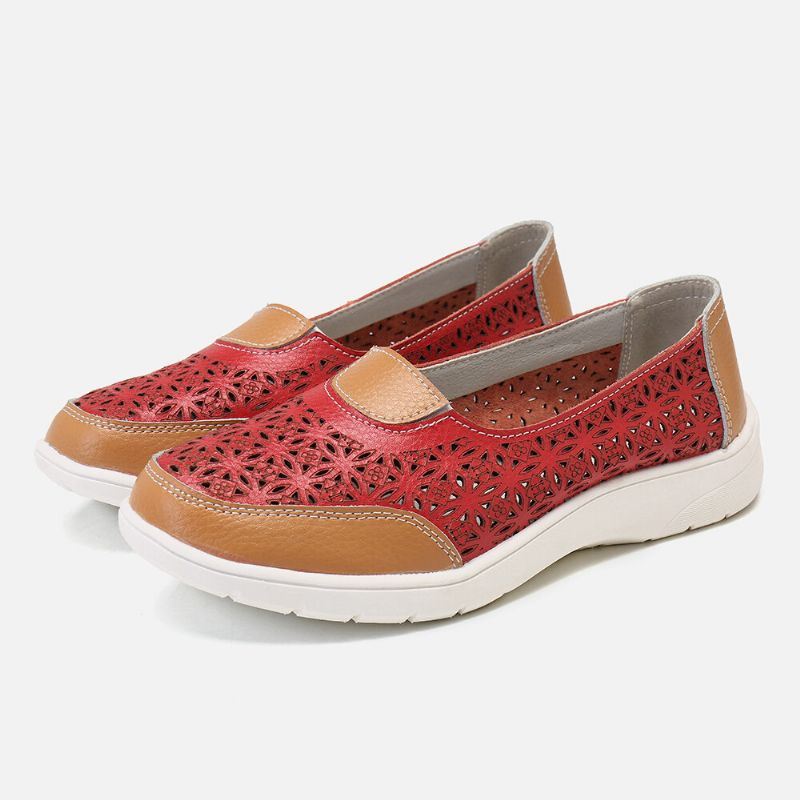 Dames Holle Lederen Slip Op Effen Kleur Zachte Zool Flats