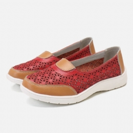 Dames Holle Lederen Slip Op Effen Kleur Zachte Zool Flats