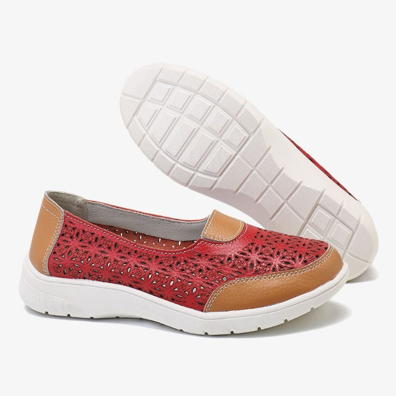 Dames Holle Lederen Slip Op Effen Kleur Zachte Zool Flats