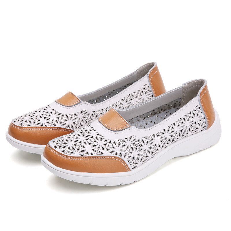 Dames Holle Lederen Slip Op Effen Kleur Zachte Zool Flats