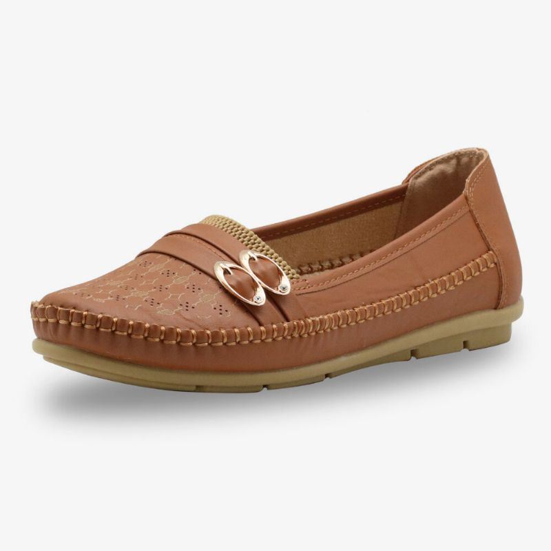 Dames Hollow Buckle Slip On Soft Ademende Casual Flats