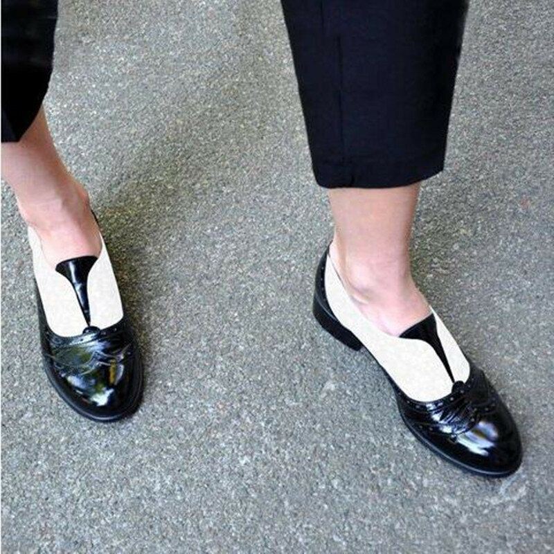 Dames Kleur Splicing Vierkante Hak Ronde Neus Brogue Oxfords Casual Flats Loafers