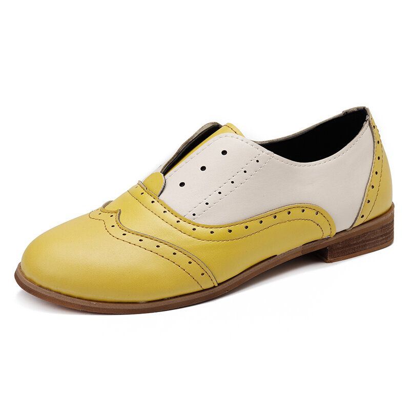 Dames Kleur Splicing Vierkante Hak Ronde Neus Brogue Oxfords Casual Flats Loafers