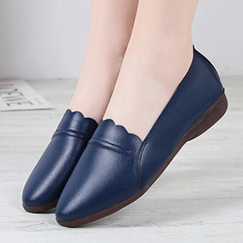 Dames Lace Trim Comfy Soft Sole Casual Slip On Flats Loafers