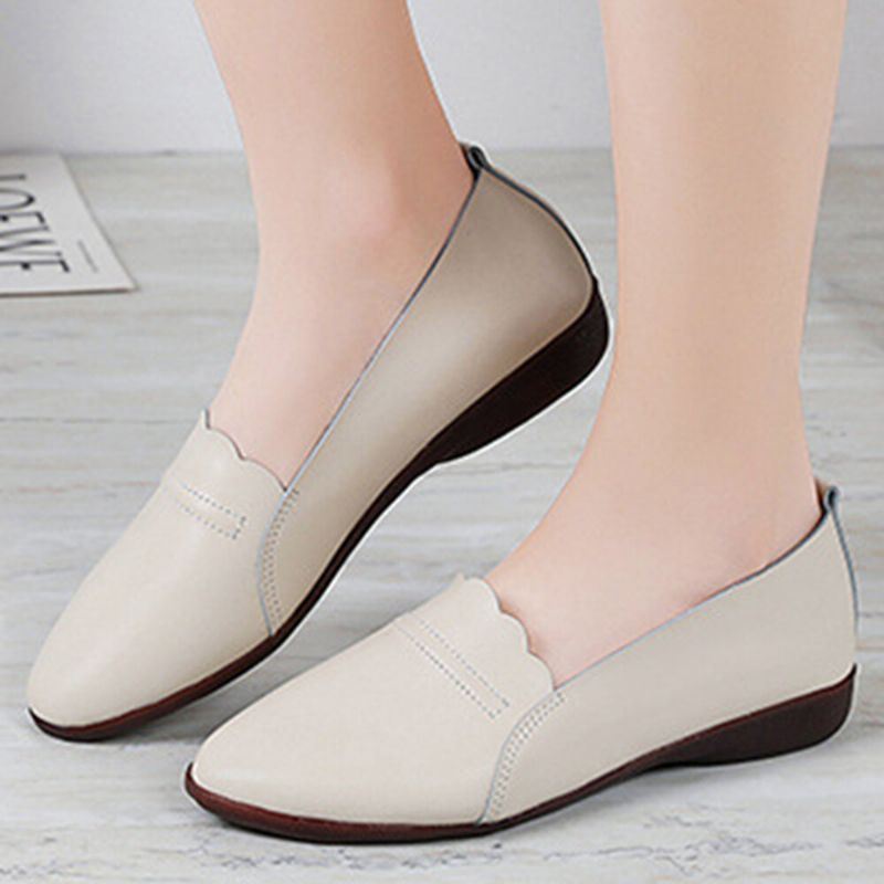 Dames Lace Trim Comfy Soft Sole Casual Slip On Flats Loafers