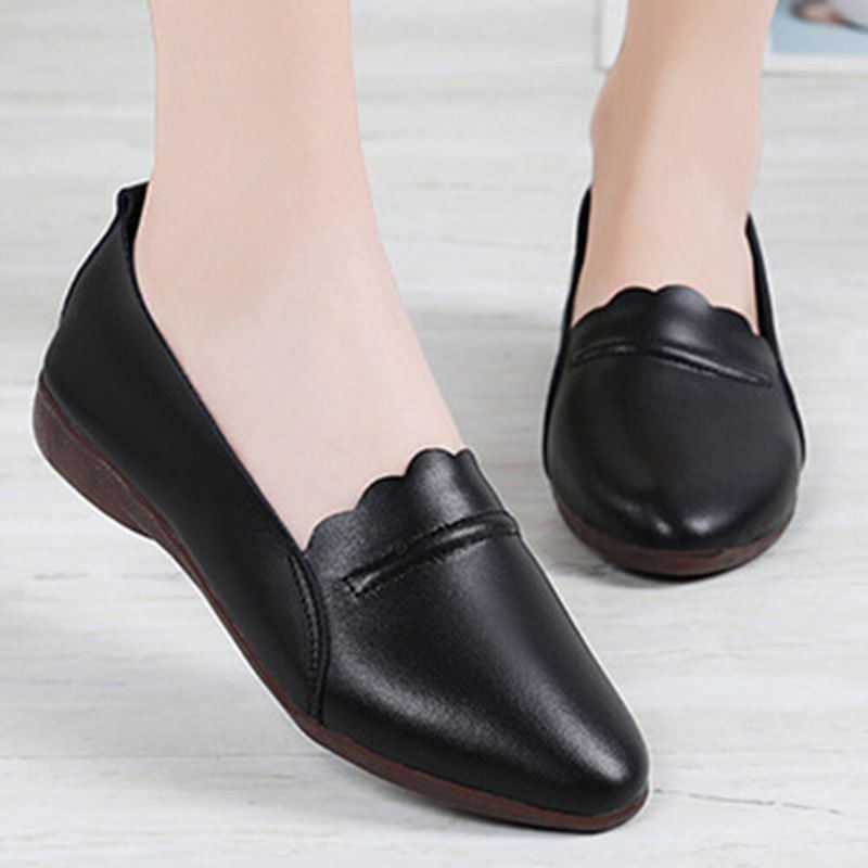 Dames Lace Trim Comfy Soft Sole Casual Slip On Flats Loafers