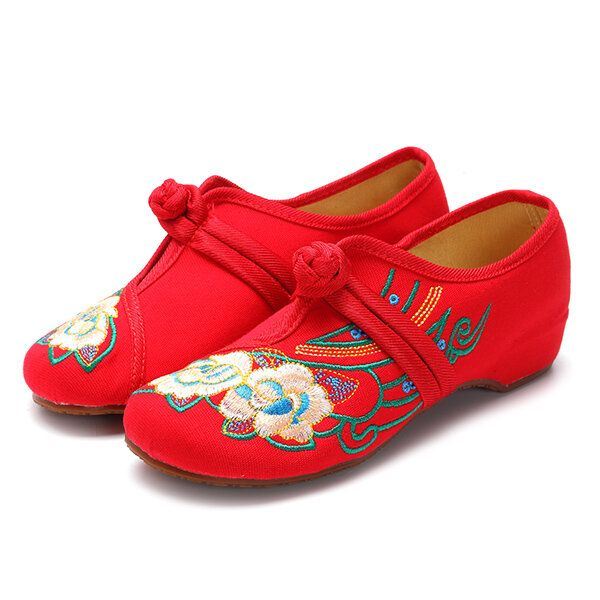 Dames Lace Up Doek Chinese Geborduurde Bloem Platte Loafers