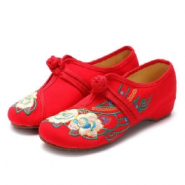 Dames Lace Up Doek Chinese Geborduurde Bloem Platte Loafers