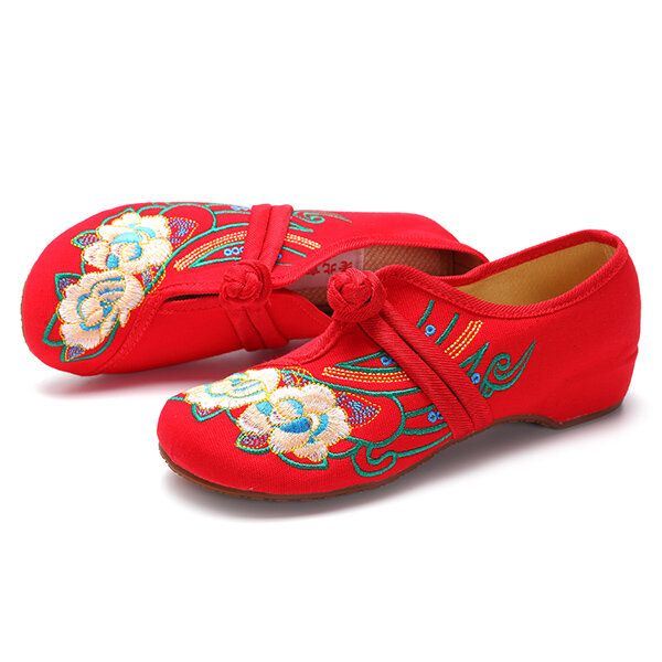 Dames Lace Up Doek Chinese Geborduurde Bloem Platte Loafers