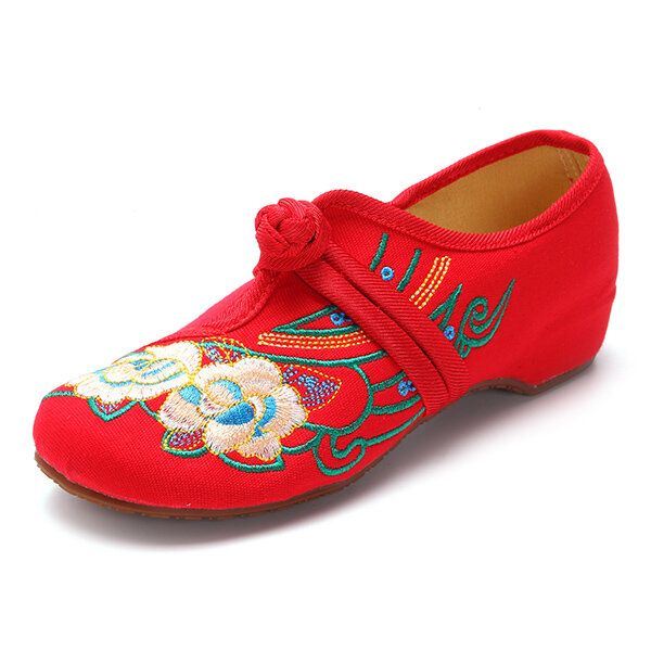 Dames Lace Up Doek Chinese Geborduurde Bloem Platte Loafers