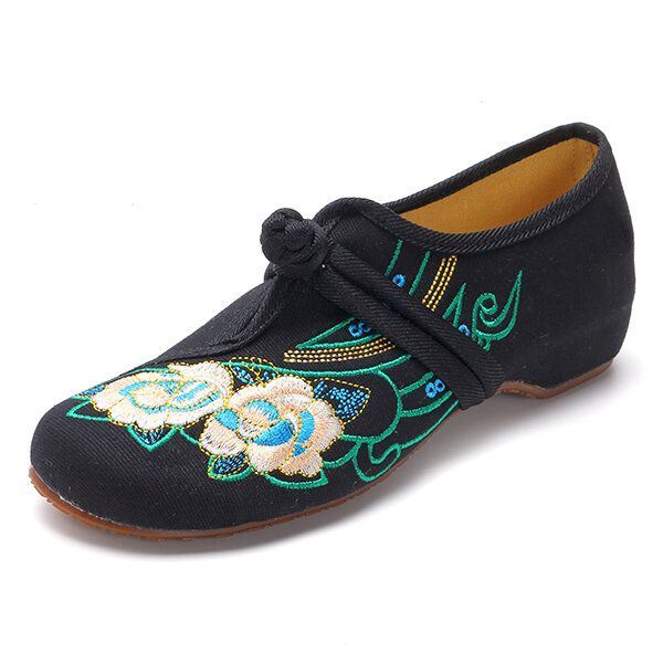 Dames Lace Up Doek Chinese Geborduurde Bloem Platte Loafers