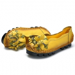 Dames Lederen Handgemaakte Bloem Loafers