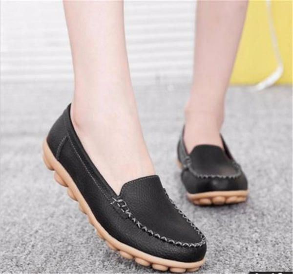 Dames Lederen Slip-on Anti-slip Ballet Flats Casual Schoenen