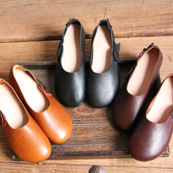 Dames Leren Casual Outdoor Soft Slip On Flat Loafer Shoes