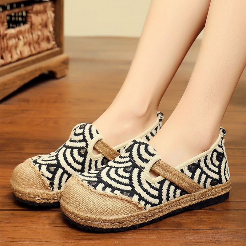 Dames Linnen Comfortabele Draagbare Ronde Neus Casual Espadrille Platte Loafers