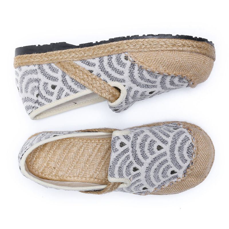 Dames Linnen Comfortabele Draagbare Ronde Neus Casual Espadrille Platte Loafers