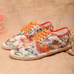 Dames Linnen Doek Met Bloemenprint Comfortabel Ademend Draagbaar Casual Espadrilles Met Veters