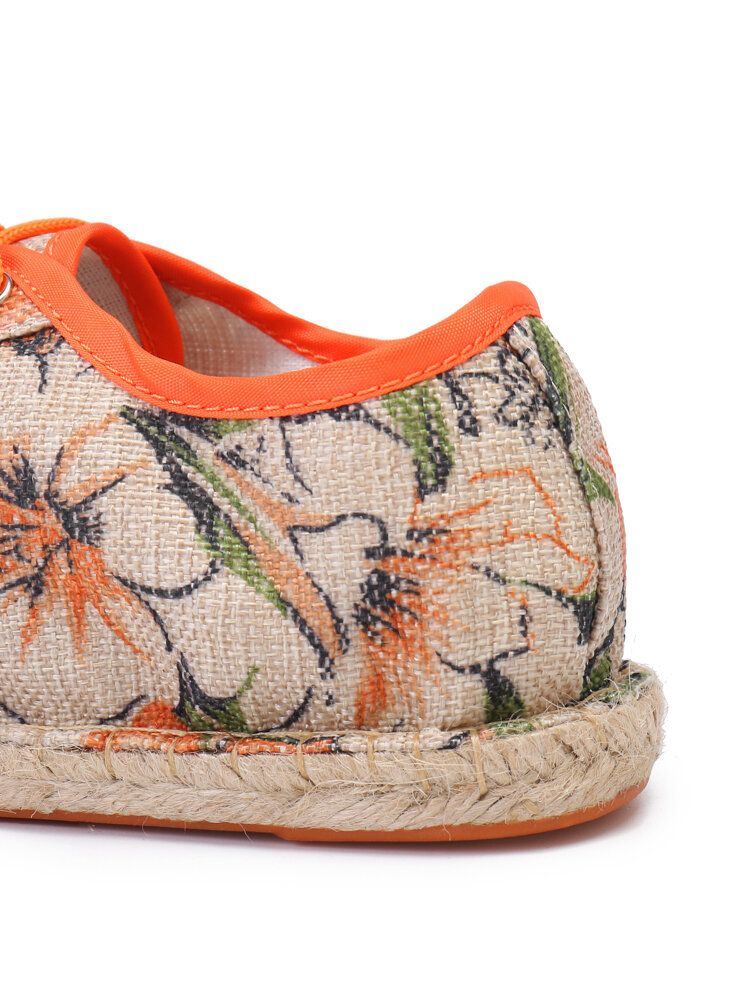 Dames Linnen Doek Met Bloemenprint Comfortabel Ademend Draagbaar Casual Espadrilles Met Veters