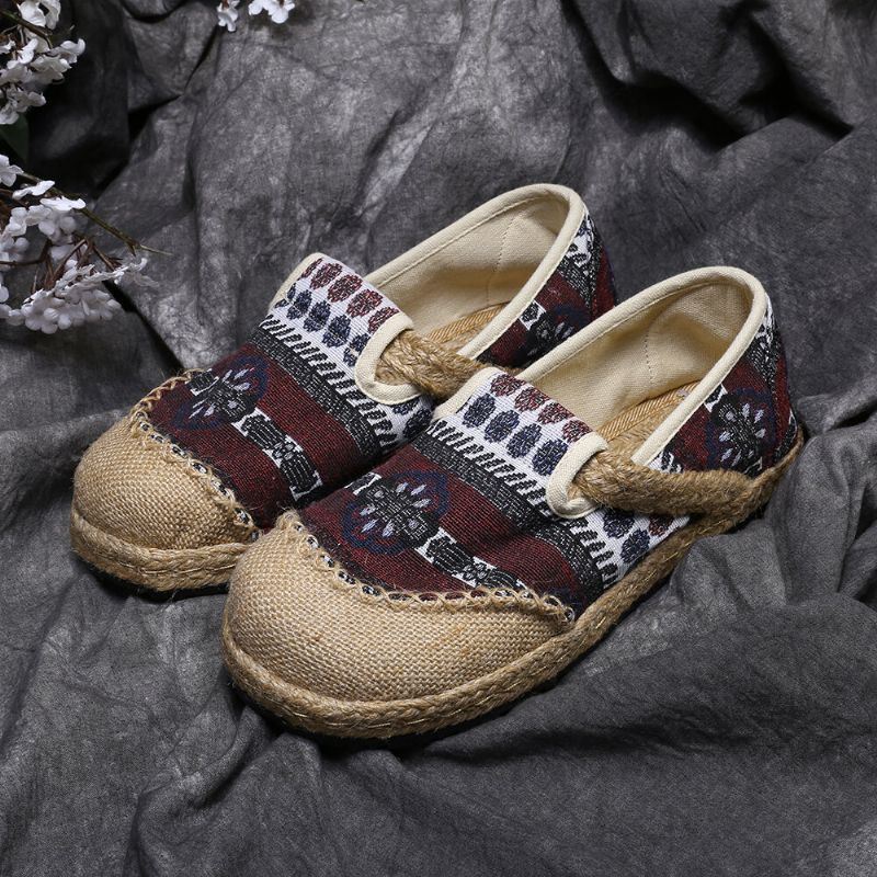 Dames Linnen Stro Patroon Casual Slip Op Espadrille Platte Loafers