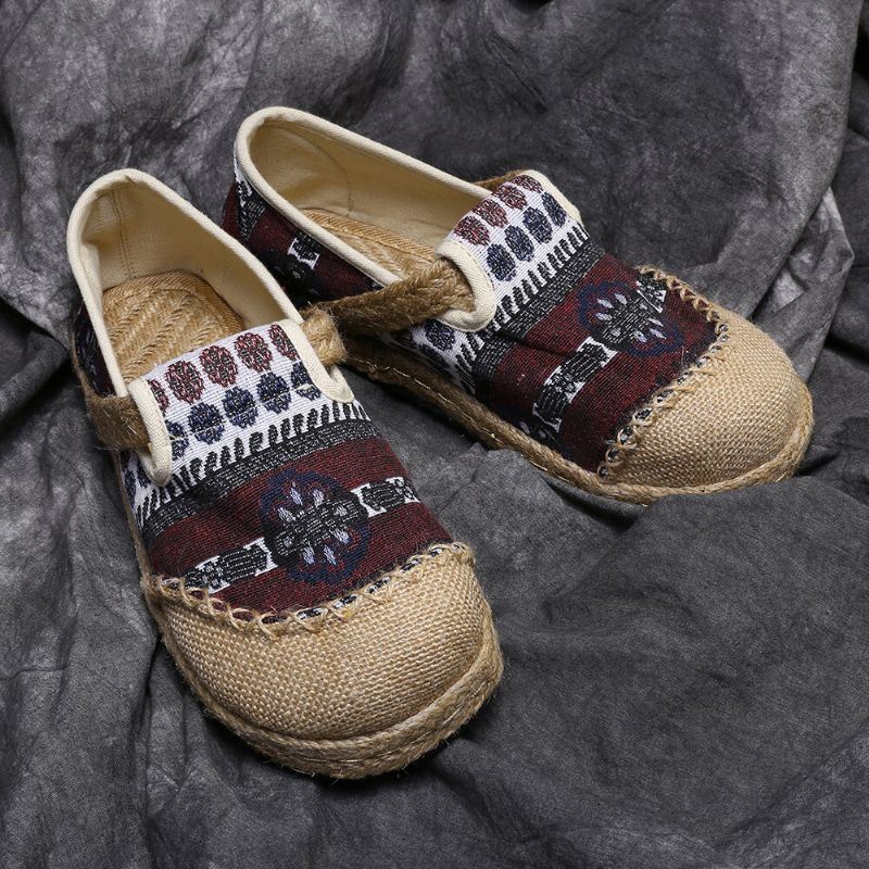 Dames Linnen Stro Patroon Casual Slip Op Espadrille Platte Loafers