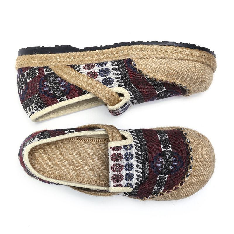 Dames Linnen Stro Patroon Casual Slip Op Espadrille Platte Loafers