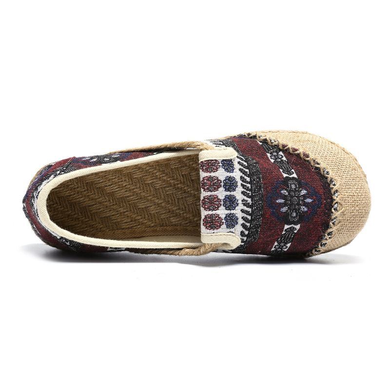 Dames Linnen Stro Patroon Casual Slip Op Espadrille Platte Loafers