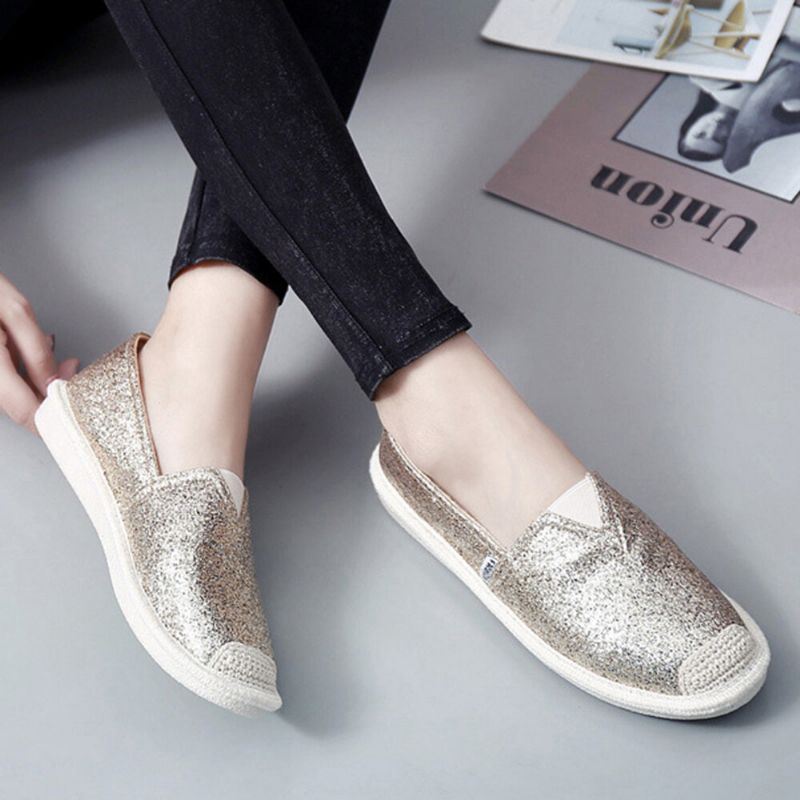 Dames Lovertjes Decor Elastische Band Soft Comfy Casual Fisherman Flats Shoes