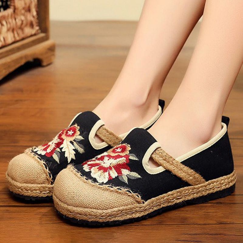 Dames Oude Peking Bloemen Borduurwerk Casual Espadrille Loafers