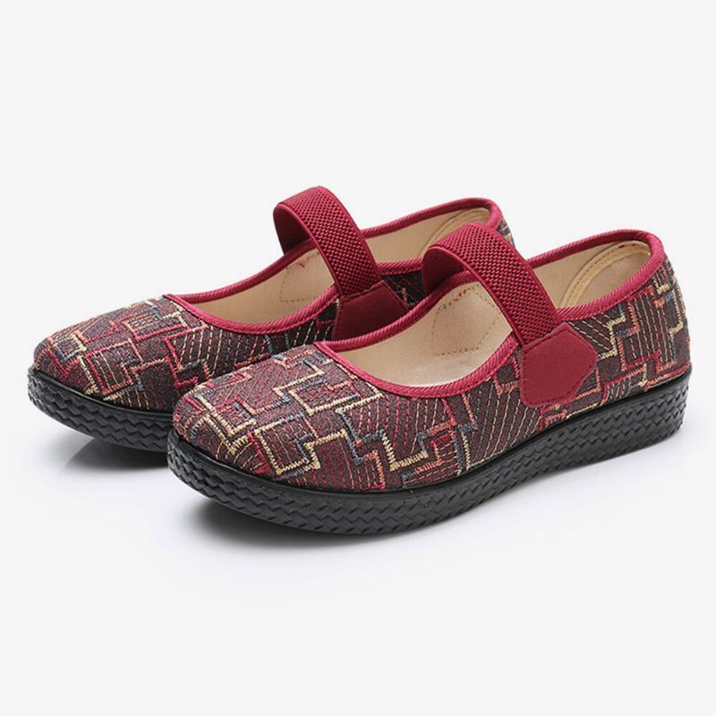 Dames Oude Peking Doek Elastische Slip On Resistente Loafers