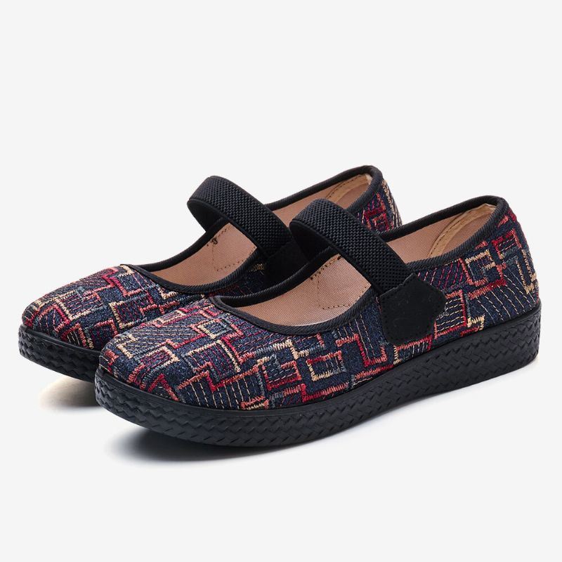 Dames Oude Peking Doek Elastische Slip On Resistente Loafers