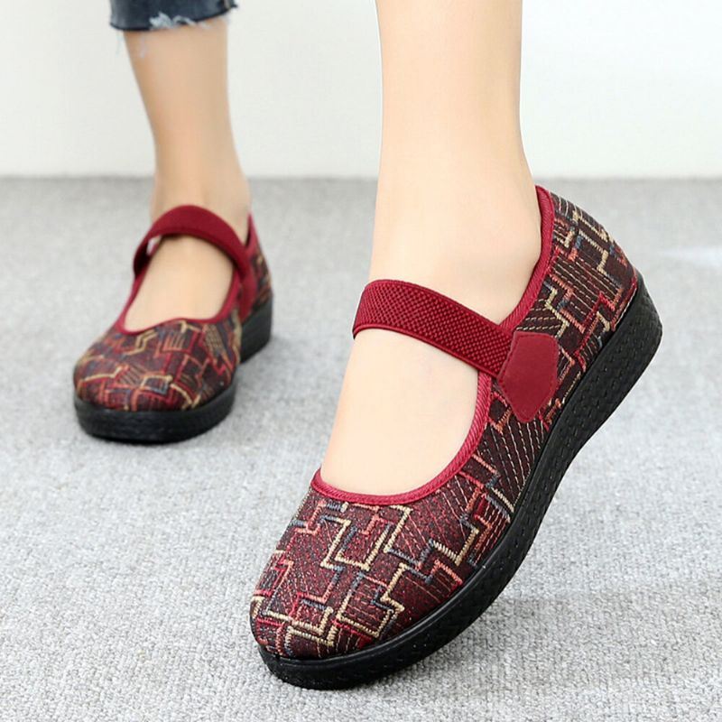 Dames Oude Peking Doek Elastische Slip On Resistente Loafers