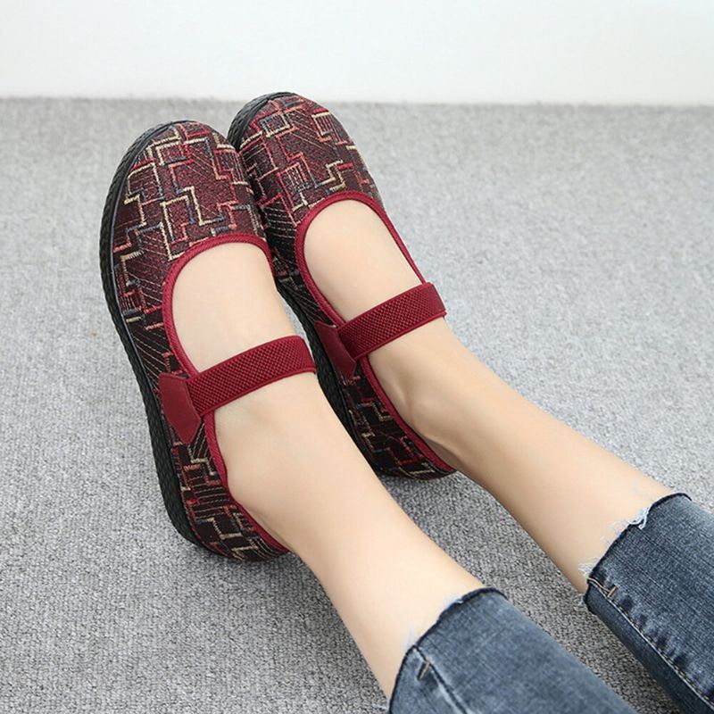 Dames Oude Peking Doek Elastische Slip On Resistente Loafers