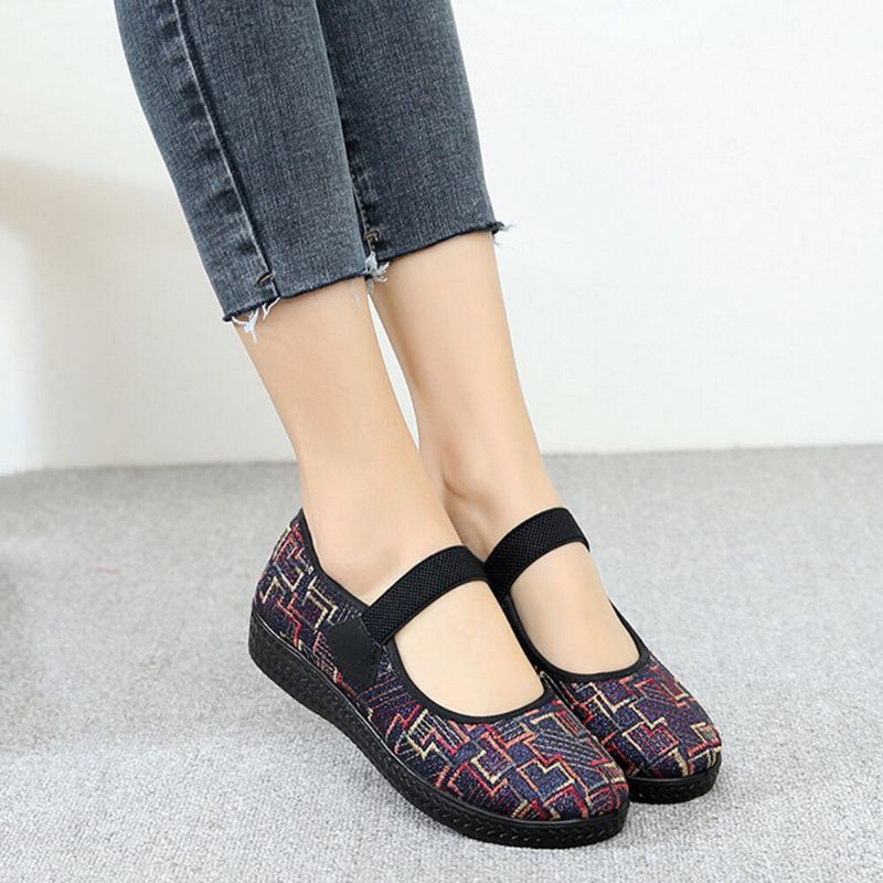 Dames Oude Peking Doek Elastische Slip On Resistente Loafers