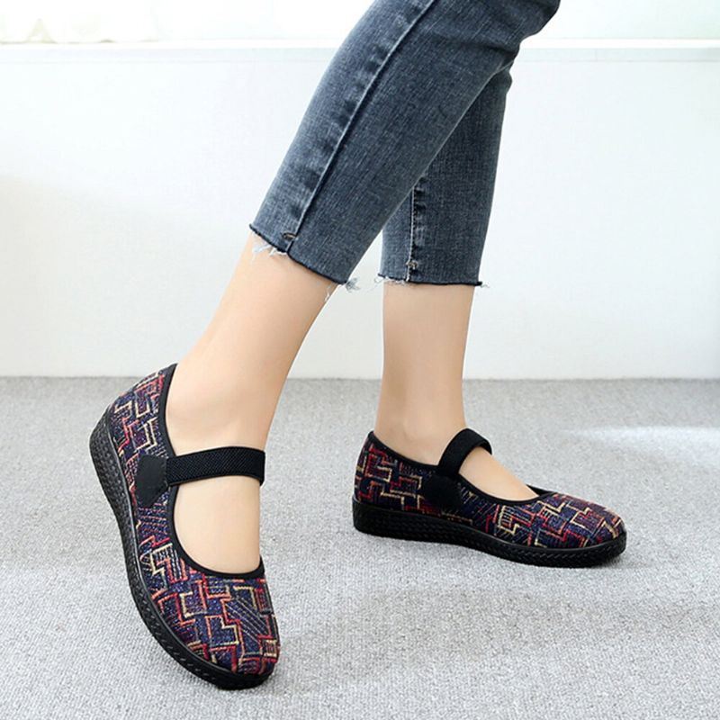 Dames Oude Peking Doek Elastische Slip On Resistente Loafers