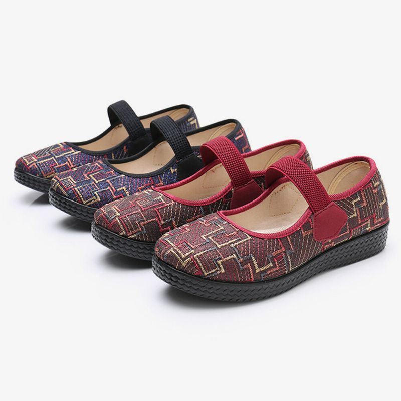 Dames Oude Peking Doek Elastische Slip On Resistente Loafers