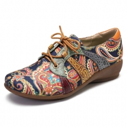 Dames Paisley Retor Floral Splicing Platte Schoenen Met Ronde Neus En Platte Veters