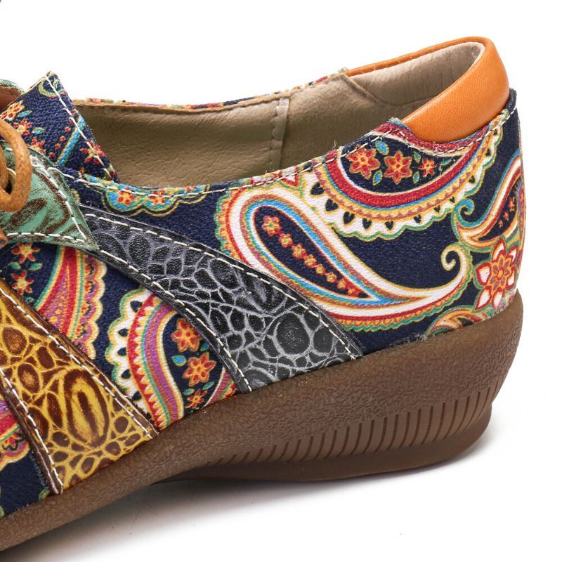 Dames Paisley Retor Floral Splicing Platte Schoenen Met Ronde Neus En Platte Veters