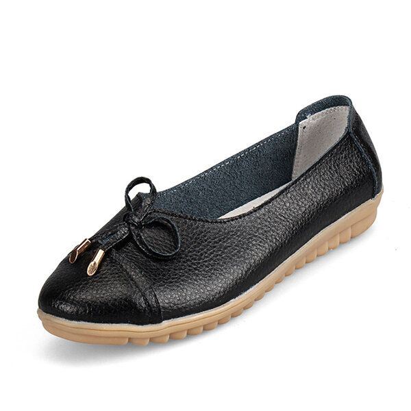 Dames Platte Casual Outdoor Lederen Ronde Neus Zachte Comfortabele Slip Op Flats Schoenen