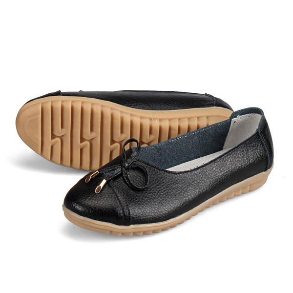 Dames Platte Casual Outdoor Lederen Ronde Neus Zachte Comfortabele Slip Op Flats Schoenen