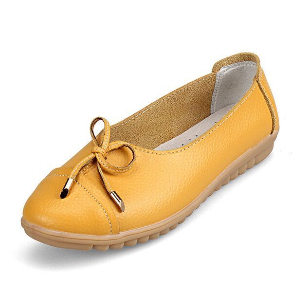 Dames Platte Casual Outdoor Lederen Ronde Neus Zachte Comfortabele Slip Op Flats Schoenen