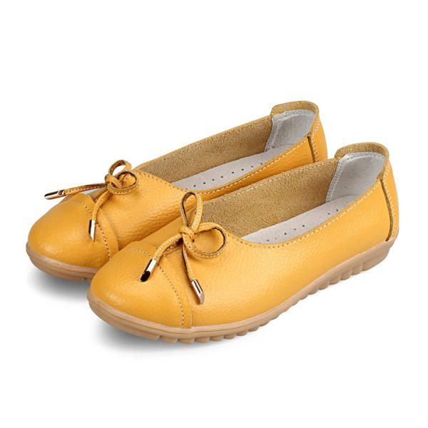 Dames Platte Casual Outdoor Lederen Ronde Neus Zachte Comfortabele Slip Op Flats Schoenen