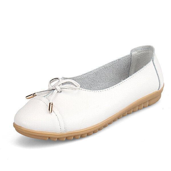 Dames Platte Casual Outdoor Lederen Ronde Neus Zachte Comfortabele Slip Op Flats Schoenen