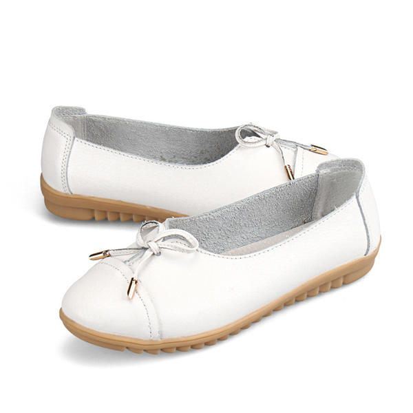 Dames Platte Casual Outdoor Lederen Ronde Neus Zachte Comfortabele Slip Op Flats Schoenen