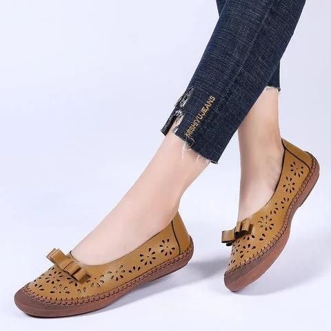 Dames Plus Maat Echt Leer Ademend Uitgehold Instappers Casual Flats Loafers