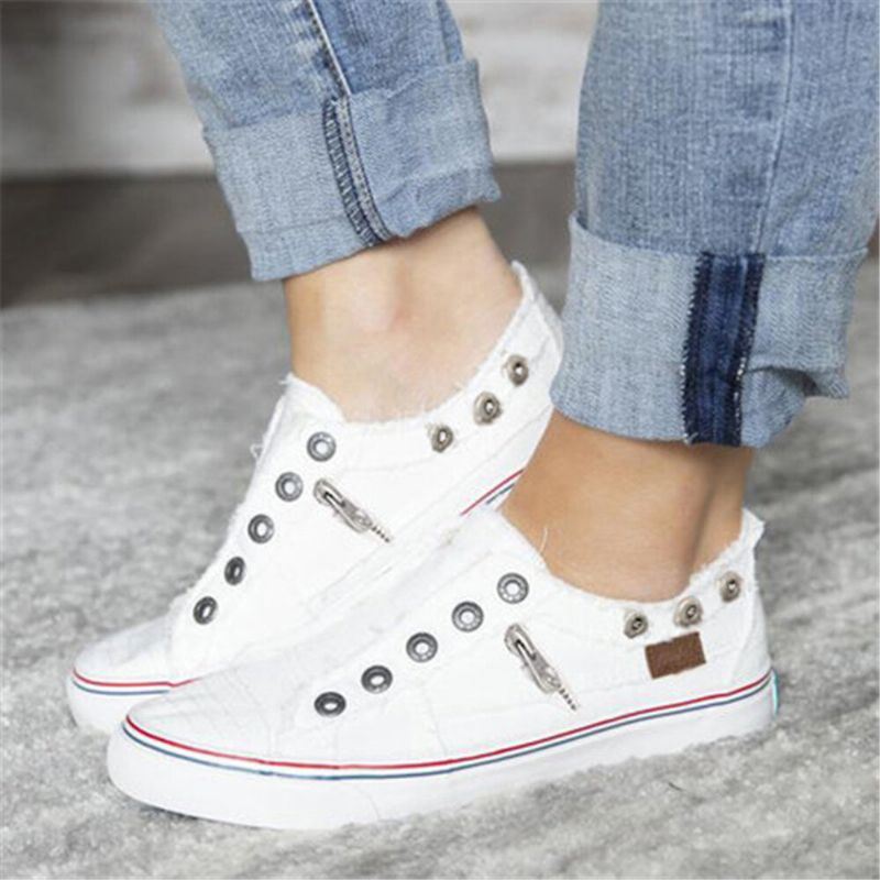 Dames Plus Maat Rits Decoratie Slip Op Canvas Effen Kleur Casual Dagelijks Flats