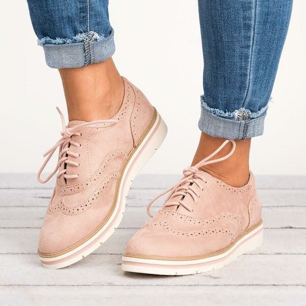 Dames Plus Size Brogue Lace Up Soft Lace Up Casual Oxford Loafers