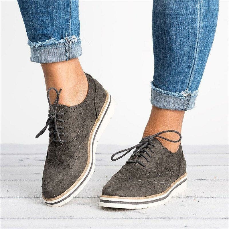 Dames Plus Size Brogue Lace Up Soft Lace Up Casual Oxford Loafers